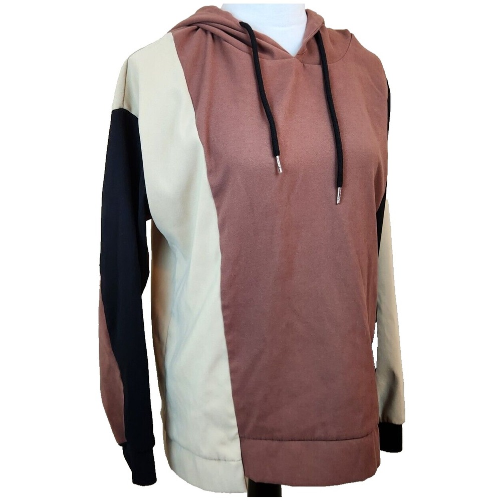 Zaful Forever Womens Large Pullover Hoodie Neutral Colorblock Streetwear‎ Grunge